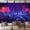Aidatain Punk Cityscape Tapestry - Large Size 108x90In Purple Blue Neon Street Scene Game Scene Japanese Anime Fantasy Landscape Flannel Tapestry for Bedroom & Living Room view 4