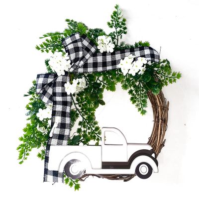 ACEVER 11.8-inch Christmas Wreath Floral with Truck, Vine and Bowknot for Home Front Door Room Garden Lintel Door Decoration