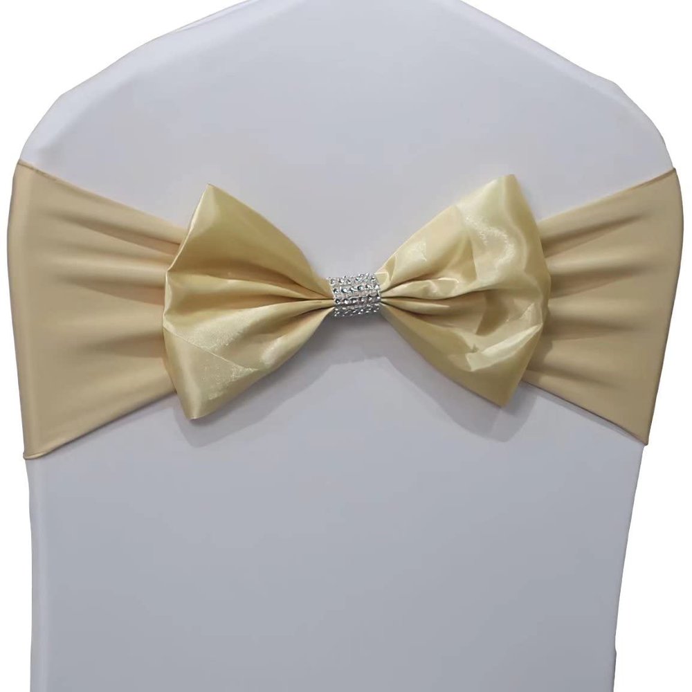Chair Sash Bow Spandex Chair Sashes Bows Tied for Wedding Chairs Decorations Chair Sashes Cover for Anniversary Party Ceremony Special Events Decoration (Champagne, Pack of 20)