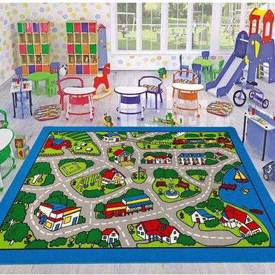 champion rugs Kids Carpet Extra Large Playmat City Life - Learn & Have Fun Safe!Educational, Road Traffic System, Multi Color, Blue Play Mat Rug Great for Playing with Cars, Bedroom Playroom 8 * 10ft