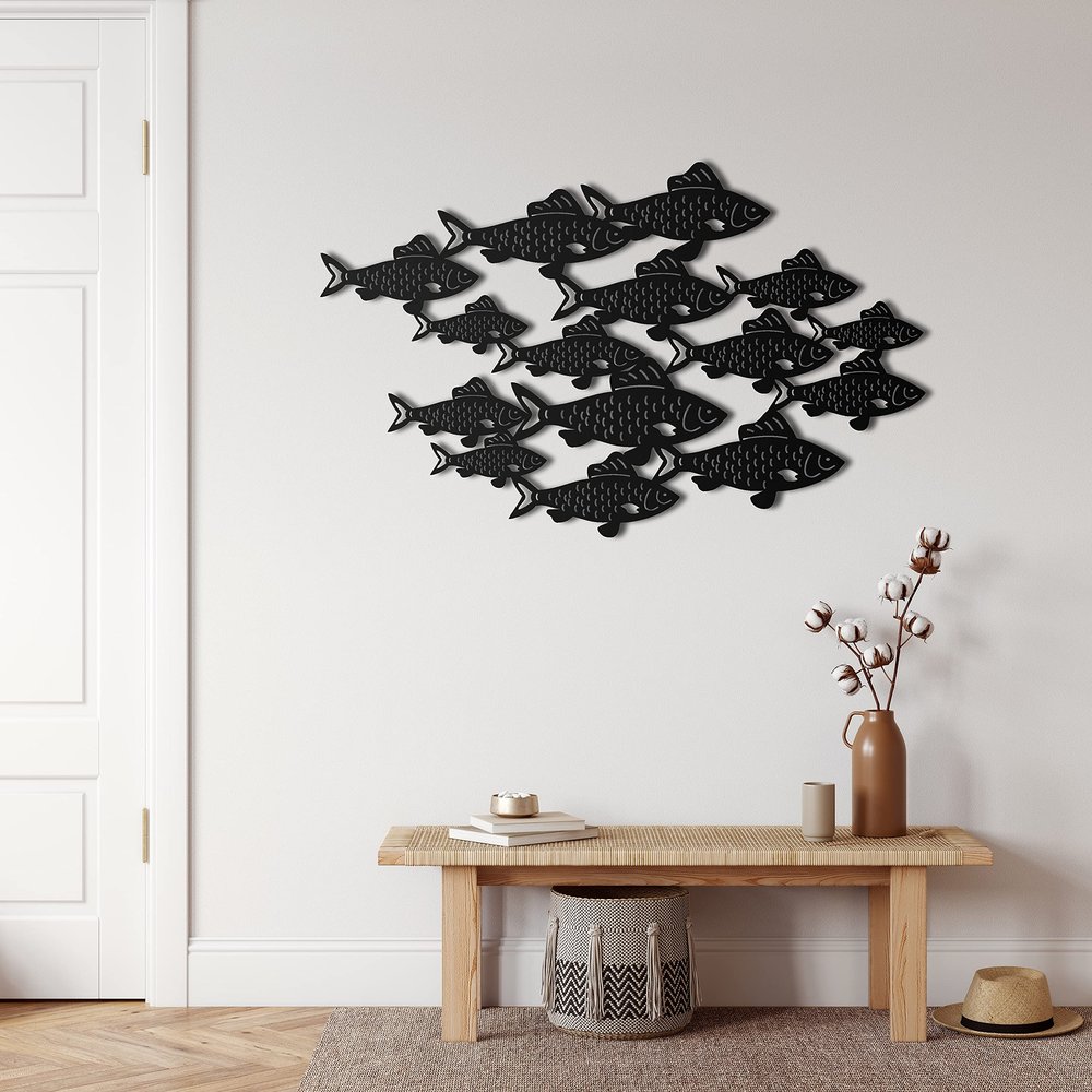DEKADRON Metal Wall Decor, Fishes, Home Living Room Decor, Wall Sign, Metal Wall Art, Interior Decoration, Indoor Outdoor Hangings (60x37cm)