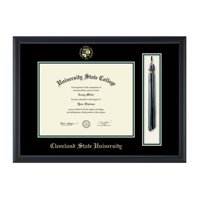 Framerly - Cleveland State University 11" w x 8.5" h Tassel Diploma Frame - Fits a bachelor's and master's - Gold Embossed Tassel & Cord Diploma Frame - Officially Licensed