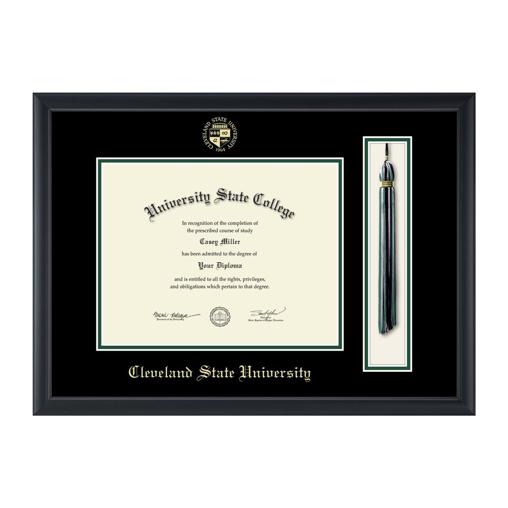 Framerly - Cleveland State University 11" w x 8.5" h Tassel Diploma Frame - Fits a bachelor's and master's - Gold Embossed Tassel & Cord Diploma Frame - Officially Licensed