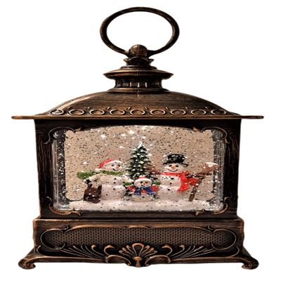 Gerson 10 Inch Lighted Water Lantern Snow Globe w/Continuous Swirling Glitter Snowman Family Scene