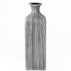 8 inch Tall Grey Striped Square Table Centerpiece Flower Vase Display Modern Home Decor Accent Stylish Elegant Ornamental Accessory Floral Arrangement Holder Living Room Dining Room Kitchen Decoration view 3