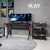 3 Shelf Bookcase - Console Table or Storage Shelf with Carbon Fiber Texture Finish and K Shaped Legs by Lavish Home (Black) view 2