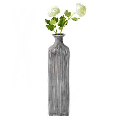 11.5 inch Tall Grey Striped Square Table Centerpiece Flower Vase Modern Home Decor Accent Stylish Elegant Ornamental Accessory Floral Arrangement Holder Living Room Dining Room Kitchen Decoration