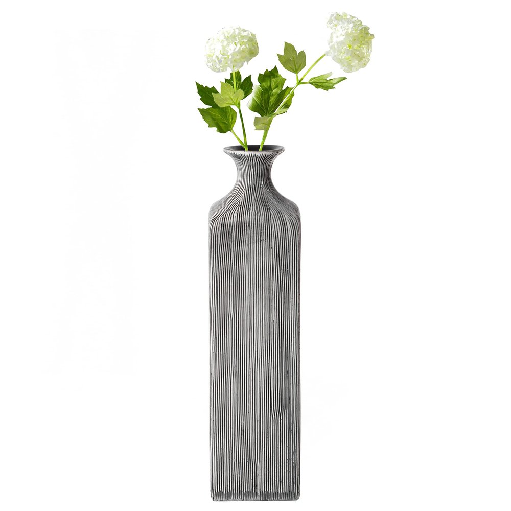 11.5 inch Tall Grey Striped Square Table Centerpiece Flower Vase Modern Home Decor Accent Stylish Elegant Ornamental Accessory Floral Arrangement Holder Living Room Dining Room Kitchen Decoration