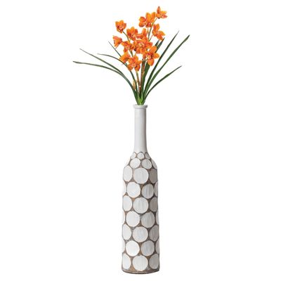 Decorative Contemporary Floor Vase White Carved Divot Bubble Design with Tall Neck, 26 Inch
