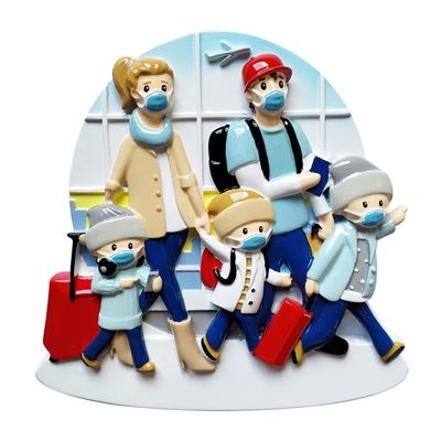 3D Airport Masked Family of 5 Christmas Ornament 2025 Personalized Family Christmas Ornaments 2025 | Airplane Personalized Tree Ornaments Customizable Gifts Holiday Vacation Travel of Five Ornament