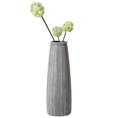 9 inch Tall Grey Striped Round Table Centerpiece Flower Vase Display Modern Home Decor Accent Stylish Elegant Ornamental Accessory Floral Arrangement Holder Living Room Dining Room Kitchen Decoration