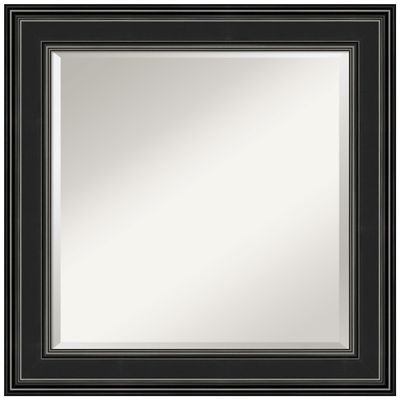 Amanti Art Black Wall Mirror 26x26 Ridge Black Square Bathroom Mirror for Wall Decor Living Room, Medium Traditional Frame, Hangs Horizonally and Vertically, Bathroom Decor, Beveled Edge