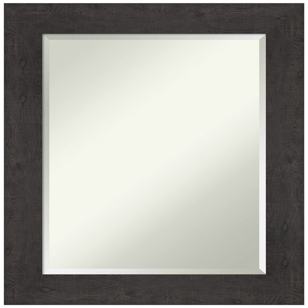 Amanti Art Brown Wall Mirror 29x23 Rustic Plank Espresso Rectangle Bathroom Mirror for Wall Decor Living Room, Medium Country Rustic Frame, Hangs Horizonally and Vertically, Bathroom Decor, Beveled