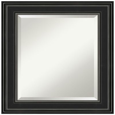Amanti Art Black Wall Mirror 26x22 Ridge Black Rectangle Bathroom Mirror for Wall Decor Living Room, Small Traditional Frame, Hangs Horizonally and Vertically, Bathroom Decor, Beveled Edge