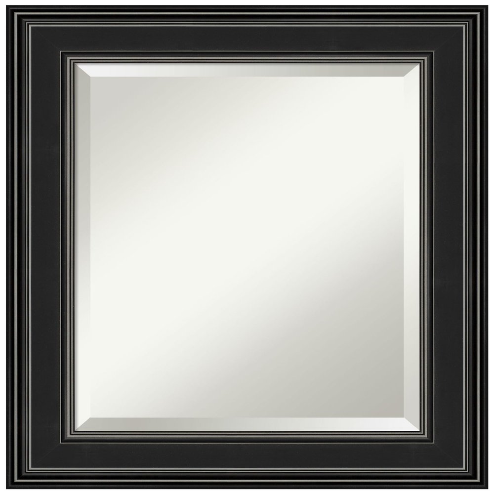 Amanti Art Black Wall Mirror 26x22 Ridge Black Rectangle Bathroom Mirror for Wall Decor Living Room, Small Traditional Frame, Hangs Horizonally and Vertically, Bathroom Decor, Beveled Edge