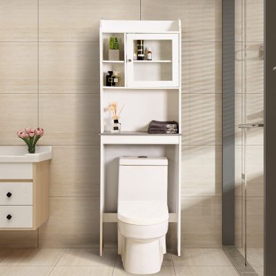 Noskatu Over The Toilet Bathroom Cabinet Free Standing Toilet Rack with Adjustable Shelf Tall Bathroom Cabinet Home Space Saver Furniture White