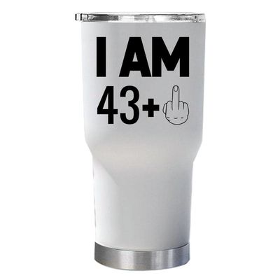 43 Plus One Middle Finger Tumbler With Lid 30oz Gift for Women, Men - Funny Turning 44 Years Old 44th Happy Birthday White Mug Tumblers Stainless Steel Cup Presents For Christmas