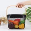AJIODA Metal Mesh Steel Basket, Storage Organizer Basket Multi-functional Hanging Kitchen Baskets Fruit Basket Bin with Bamboo Handle for Kitchen Bathroom Picnic Shopping Decor Cabinet Home, Black view 2