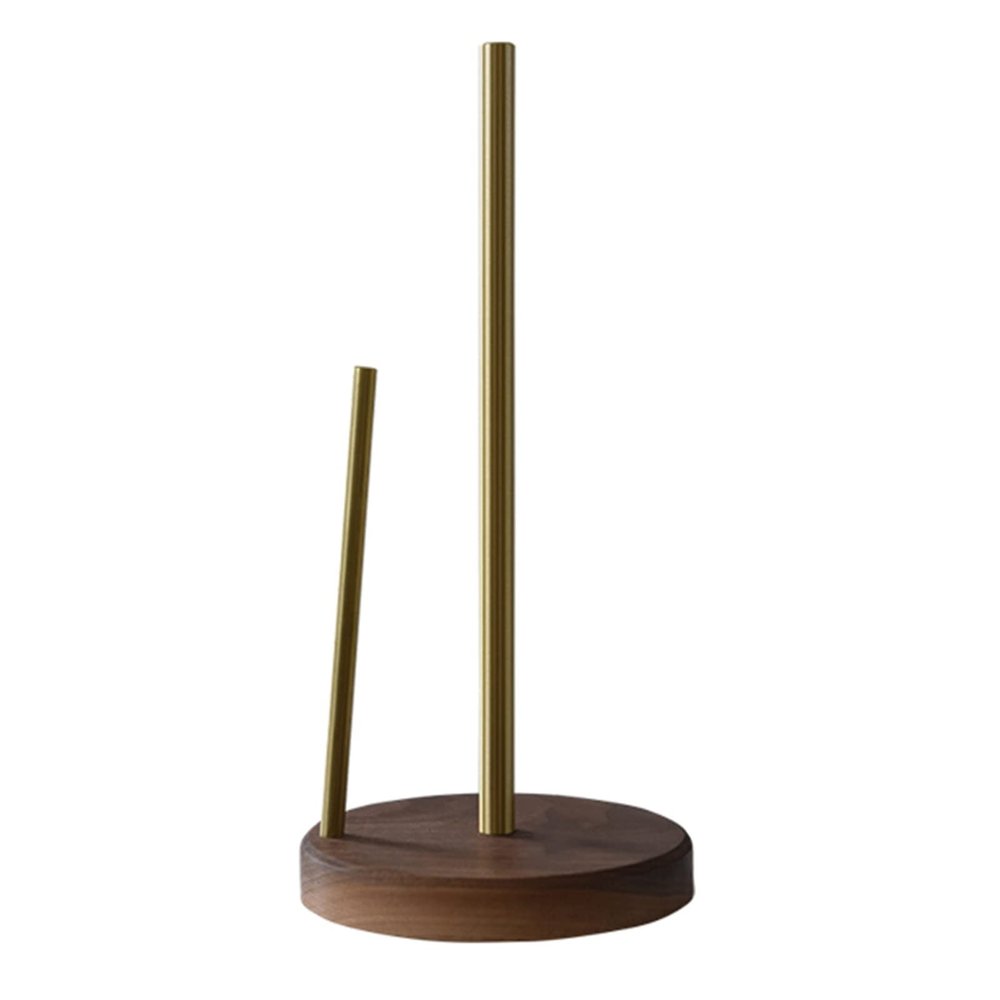 LIU- Paper Towel Holder Kitchen Countertop Standing One-handed Easy Tear Roll Paper Dispenser Rustic Farmhouse Metal Paper Towel Holder with Walnut Base