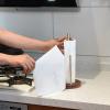 LIU- Paper Towel Holder Kitchen Countertop Standing One-handed Easy Tear Roll Paper Dispenser Rustic Farmhouse Metal Paper Towel Holder with Walnut Base view 2