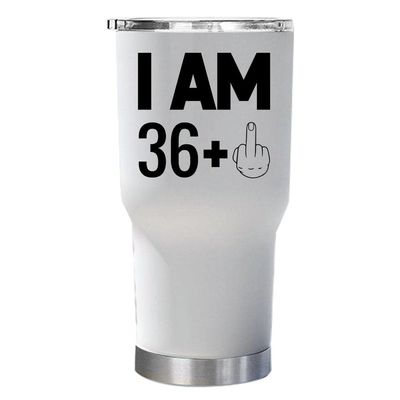 36 Plus One Middle Finger Tumbler With Lid 30oz Gift for Women, Men - Funny Turning 37 Years Old 37th Happy Birthday White Mug Tumblers Stainless Steel Cup Presents For Christmas