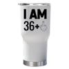 36 Plus One Middle Finger Tumbler With Lid 30oz Gift for Women, Men - Funny Turning 37 Years Old 37th Happy Birthday White Mug Tumblers Stainless Steel Cup Presents For Christmas view 1