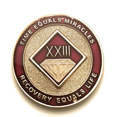 23 Year NA Burgundy & Gold Diamond Style Recovery, Clean, Medallion, Chip, Coin, Token