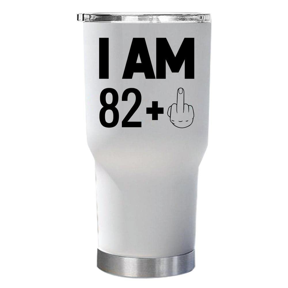 82 Plus One Middle Finger Tumbler With Lid 30oz Gift for Women, Men - Funny Turning 83 Years Old 83rd Happy Birthday White Mug Tumblers Stainless Steel Cup Presents For Christmas