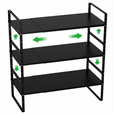 WEJIPP Cabinet Organizer Shelves,Expandable Spice Racks,Stackable Storage Shelves for Kitchen,Pantry,Counter,Bathroom,Home,Office,3 Packs,8.07" D,Black