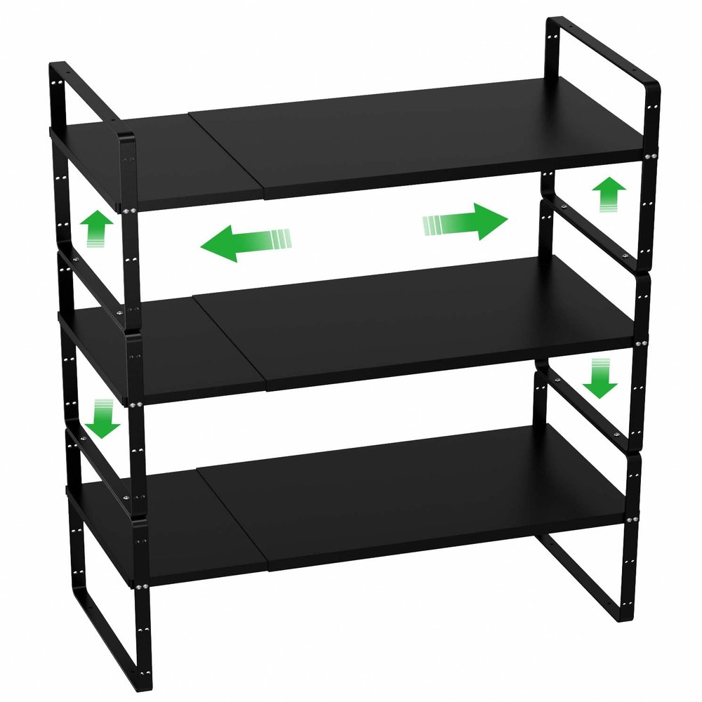 WEJIPP Cabinet Organizer Shelves,Expandable Spice Racks,Stackable Storage Shelves for Kitchen,Pantry,Counter,Bathroom,Home,Office,3 Packs,8.07" D,Black