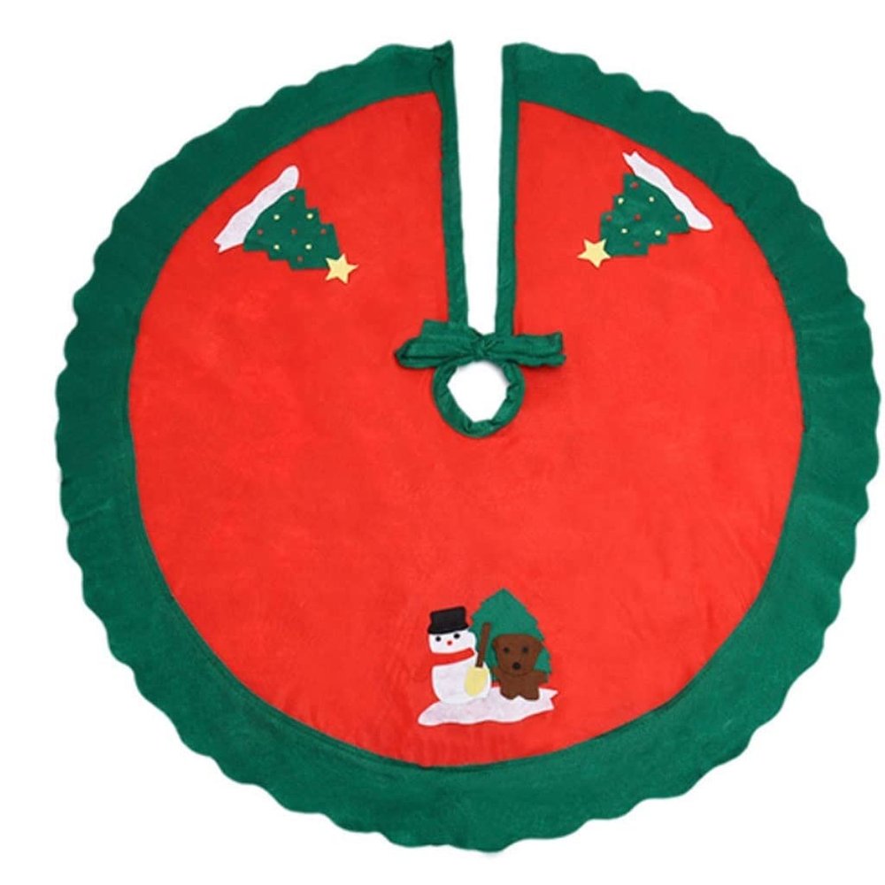 LLSDHA Christmas Tree Mat Apron Christmas Decoration 90cm Santa Snowman Tree Skirt Ruffled Tree Skirt (Color : Red)