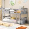 Bunk Beds for Kids Toddlers Twin Over Twin Wooden Bunk Bed Frame Built-in Ladder Guard Rails Boys Girls Dormitory Bedroom (Gray-Twin1#) view 1