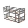 Bunk Beds for Kids Toddlers Twin Over Twin Wooden Bunk Bed Frame Built-in Ladder Guard Rails Boys Girls Dormitory Bedroom (Gray-Twin1#) view 2