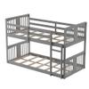 Bunk Beds for Kids Toddlers Twin Over Twin Wooden Bunk Bed Frame Built-in Ladder Guard Rails Boys Girls Dormitory Bedroom (Gray-Twin1#) view 4