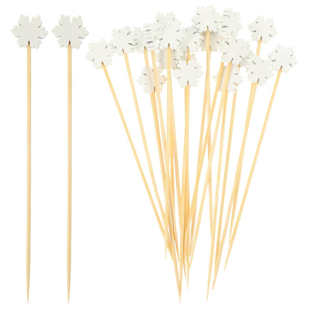 100 Counts Christmas Cocktail Picks Snowflake Bamboo Cocktail Toothpicks Fruit Food Appetizer Skewers for Christmas Party Decorations