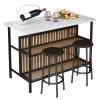 AWQM Kitchen Island with Seating & Storage Shelf, Faux Marble Island Table for Kitchen, Modern Bar Table and Chairs Set for 2,Dining Table Set for Small Space,White view 1