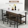 AWQM Kitchen Island with Seating & Storage Shelf, Faux Marble Island Table for Kitchen, Modern Bar Table and Chairs Set for 2,Dining Table Set for Small Space,White view 2