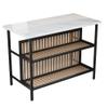 AWQM Kitchen Island with Seating & Storage Shelf, Faux Marble Island Table for Kitchen, Modern Bar Table and Chairs Set for 2,Dining Table Set for Small Space,White view 4
