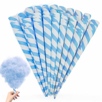 Outamateur Cotton Candy Cone 90PCS Multicolor Cottons Candy Paper Cones for Cotton Candy Making in Birthday,Parties,Festivals (Blue/White)