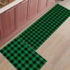 2 Piece Kitchen Rugs and Mats Farm Black and Green Plaid Non Slip Area Runner Rug Indoor Floor Doormat Set Bedroom Living Room Sink Carpet Lumberjack Fashion Buffalo Checkered Home Decor Mats view 1