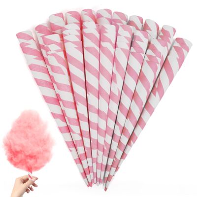 Outamateur Cotton Candy Cone 90PCS Multicolor Cotton Candy Paper Cones for Candy Floss Making in Birthday,Parties,Festivals (Pink/White)