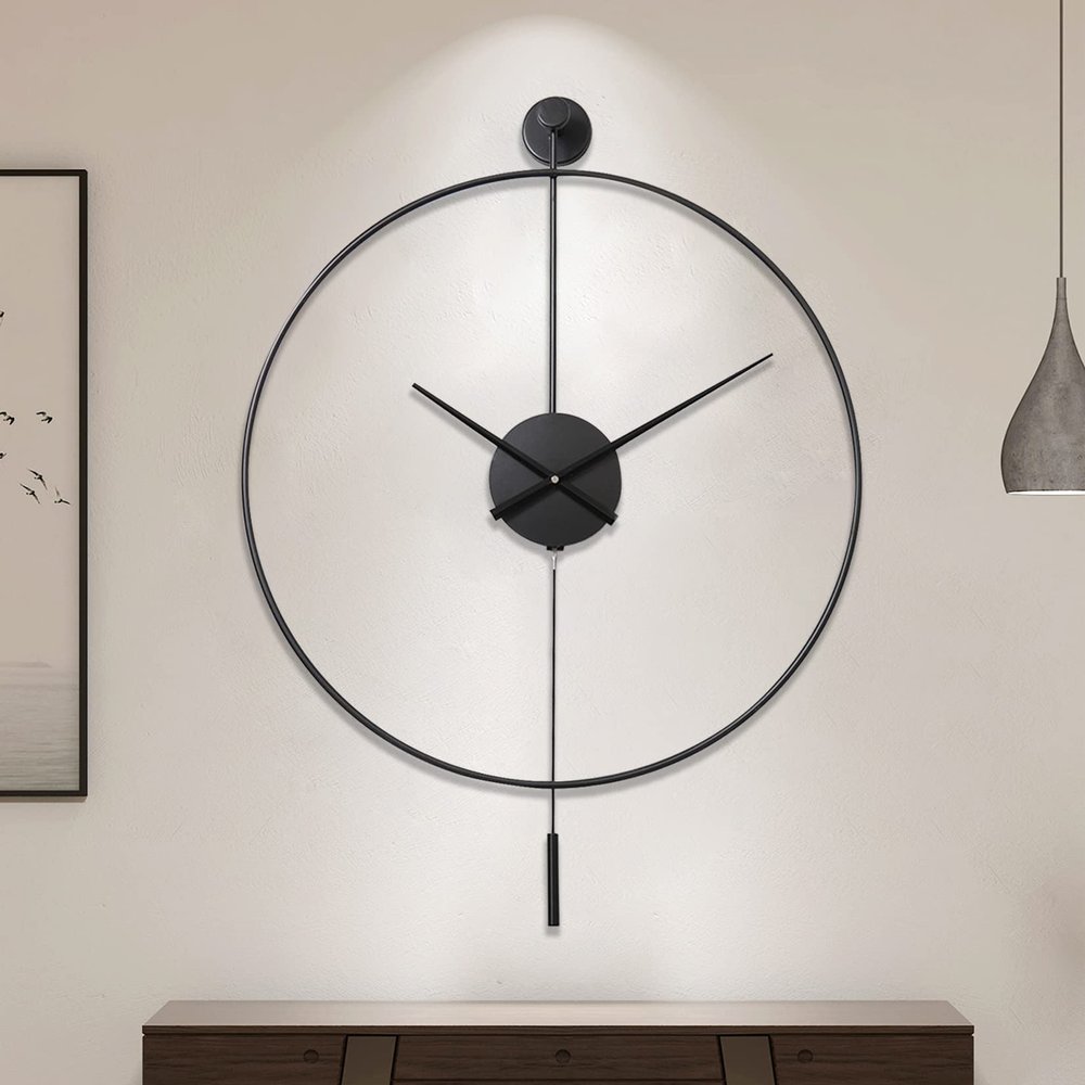YISITEONE Classical Large Decorative Wall Clock with Pendulum, Modern Non-Ticking Silent Metal Wall Clocks for Living Room, Bedroom, Study, Office,20