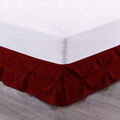 Pinch Pleated/Pintuck Bed Skirt 800 TC Soft Luxury Cotton 1 Piece Pinch Pleat Bed Skirt 12" Drop Split Corner Bed Skirt (Queen Size, Burgundy)