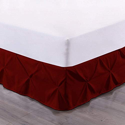Pinch Pleated/Pintuck Bed Skirt 800 TC Soft Luxury Cotton 1 Piece Pinch Pleat Bed Skirt 12" Drop Split Corner Bed Skirt (Queen Size, Burgundy)