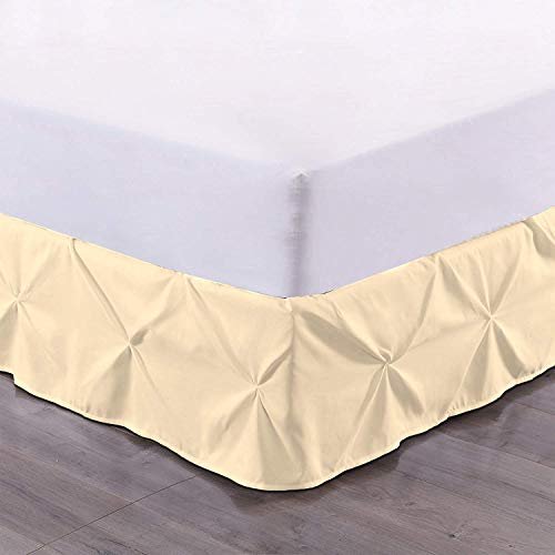 Pinch Pleated/Pintuck Bed Skirt 800 TC Soft Luxury Cotton 1 Piece Pinch Pleat Bed Skirt 12" Drop Split Corner Bed Skirt (Queen Size, Ivory)