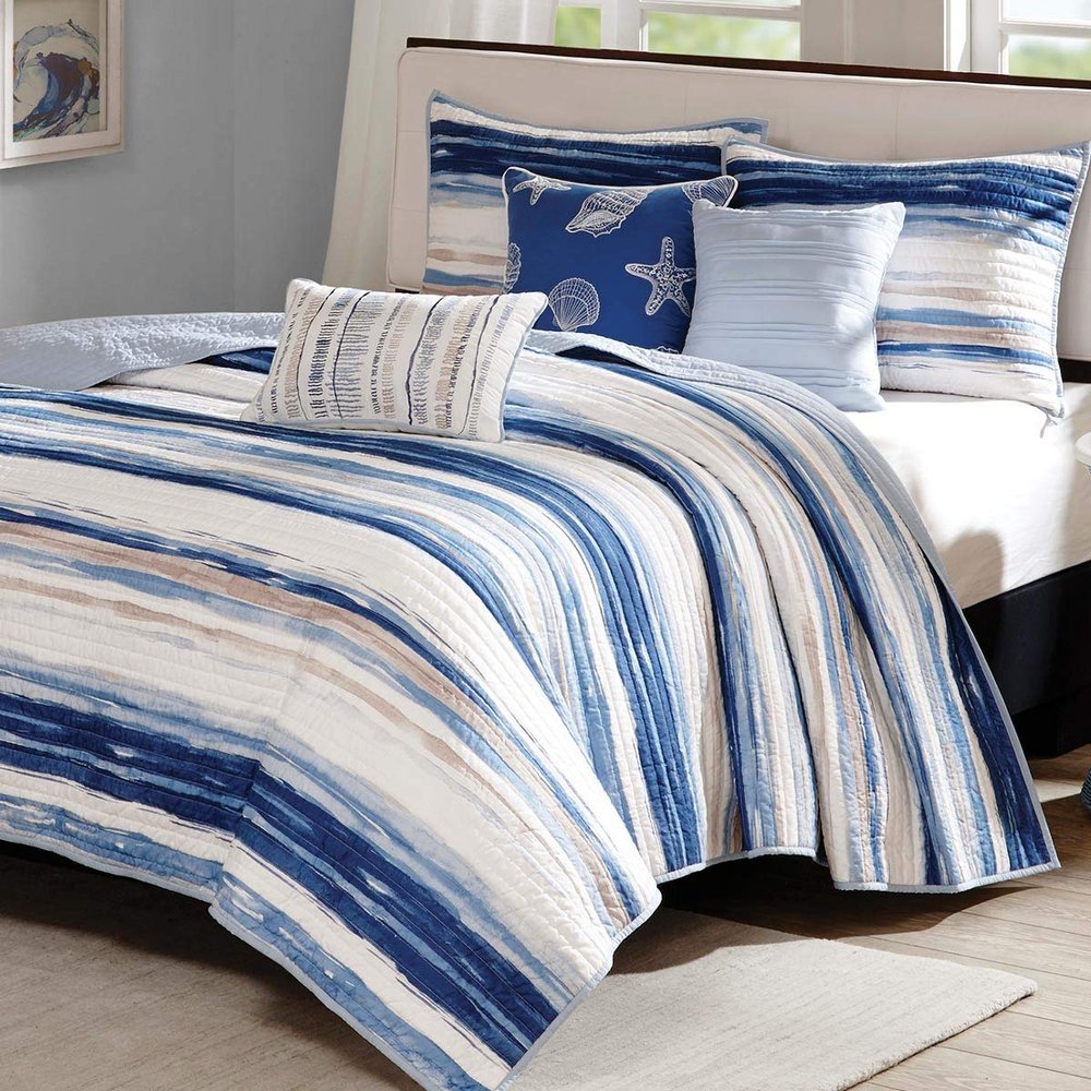 BLACK FOREST DECOR Catalina Shore 6 Piece Coverlet Quilt Bed Set - Full/Queen