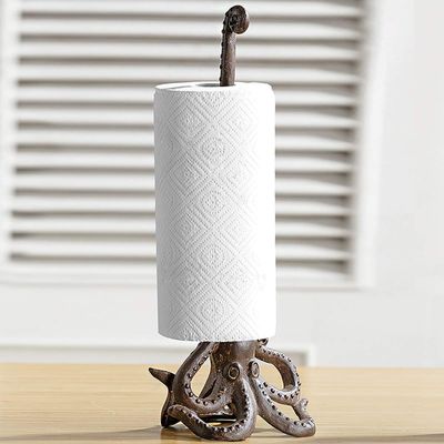 BLACK FOREST DECOR Bella Coastal Dcor Octopus Paper Towel Holder  Cast Iron Nautical Kitchen Decor  15.5" x 6"
