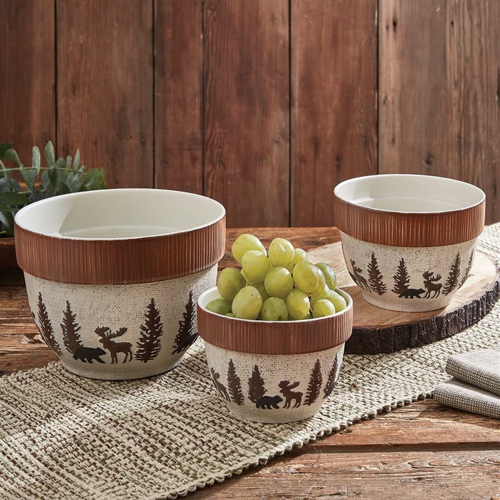 BLACK FOREST DECOR Woodland Moose & Bear Mixing Bowls - Set of 3