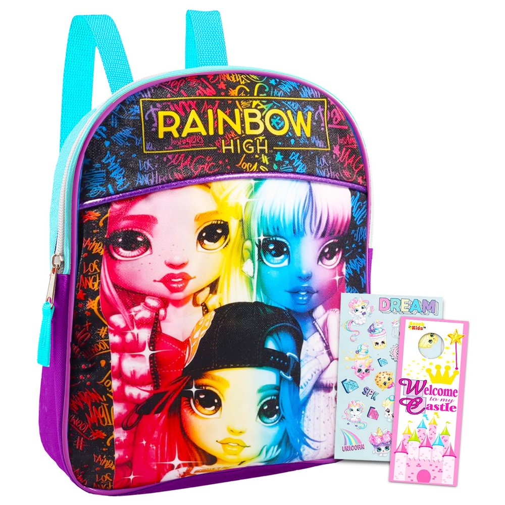 Rainbow High School Supplies Set for Kids, Girls - Bundle with Rainbow High 11 Inch MIni Backpack Plus Unicorn Stickers and More (Backpack Set for Girls)