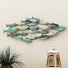 BLACK FOREST DECOR Distressed School of Fish Wall Dcor - Coastal Blue Metal Wall Art - 39.5" W x 14" H view 1